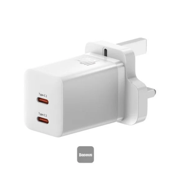 Os-Baseus Gan5 Pro Fast Charger C+C 40W Uk Moon White